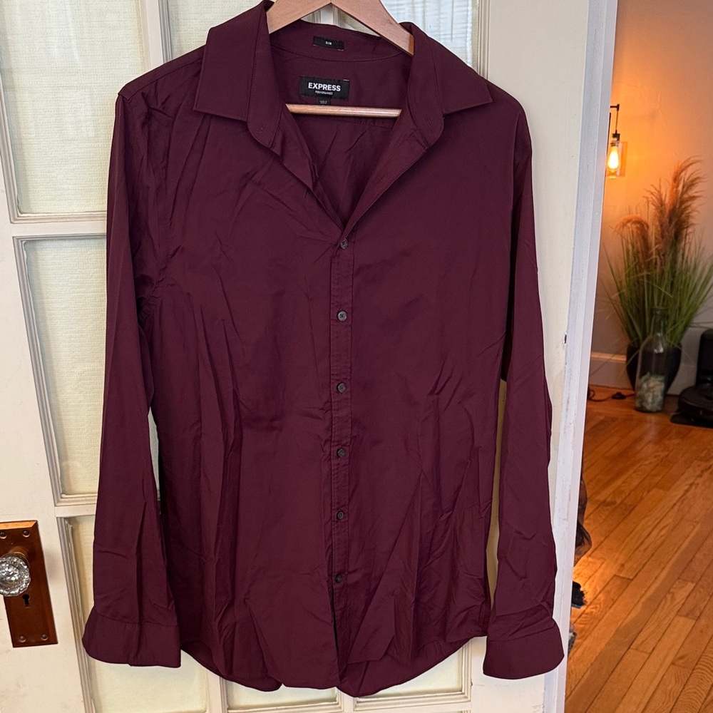 express performance maroon dress shirt, L